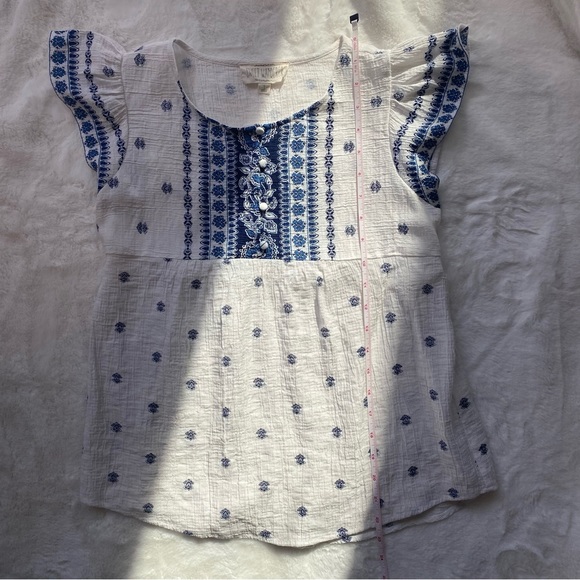 Sweet Wanderer Size Small Butterfly Sleeve Blue/White blouse - Picture 9 of 10